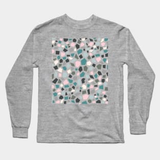 Terrazzo Tiles Style Pattern, in Pink, Green and Grey Long Sleeve T-Shirt